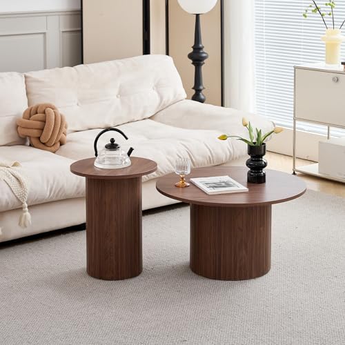 JZGORC Lot de 2 Tables Basses Rondes Modernes, Support de Base de Colonne Romaine, Table D'appoint de Canapé Ronde de Style Ferme, Convient au Salon, au...