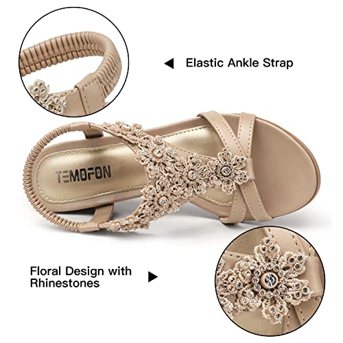 TEMOFON Women's Low Wedge Heels Summer Dressy Platform Sandals Elastic Ankle Strap Open Toe Flower Shoes - Image 5