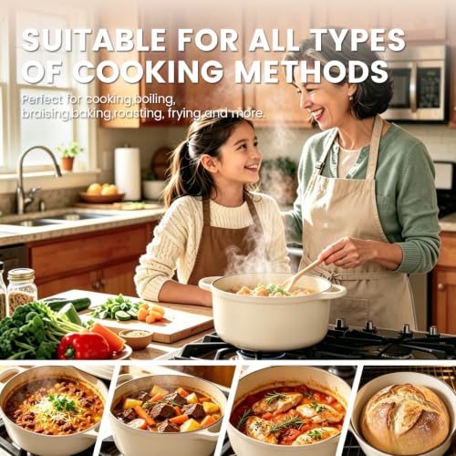 5 Qt Enameled Cast Iron Dutch Oven with Lid, Cream - Image 4