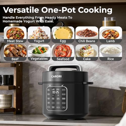 Image of Carori Dual Pot Electric Pressure Cooker, 9-in-1 Multi-Cooker 6 Qt with 2 Inner Pots (Stainless Steel & Nonstick), 12 Programs, Slow Cook, Rice Cook, Steamer, Black