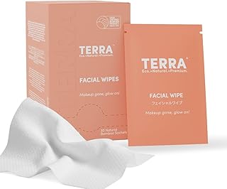 Terra Facial Wipes – Gentle Cleansing & Makeup Removal Wipes with Dead Sea Minerals, Biodegradable Bamboo Fibre, Hydrating & Refreshing, Box of 30 Wipes - Pack of 1