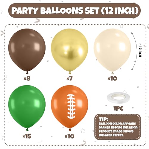 Image of Football Balloons, 50PCS 12inch Party Balloons Dark Green Gold Black Beige Ballons Football Printed Balloons For Boys Game Sports Birthday Party Football Themed Decorations