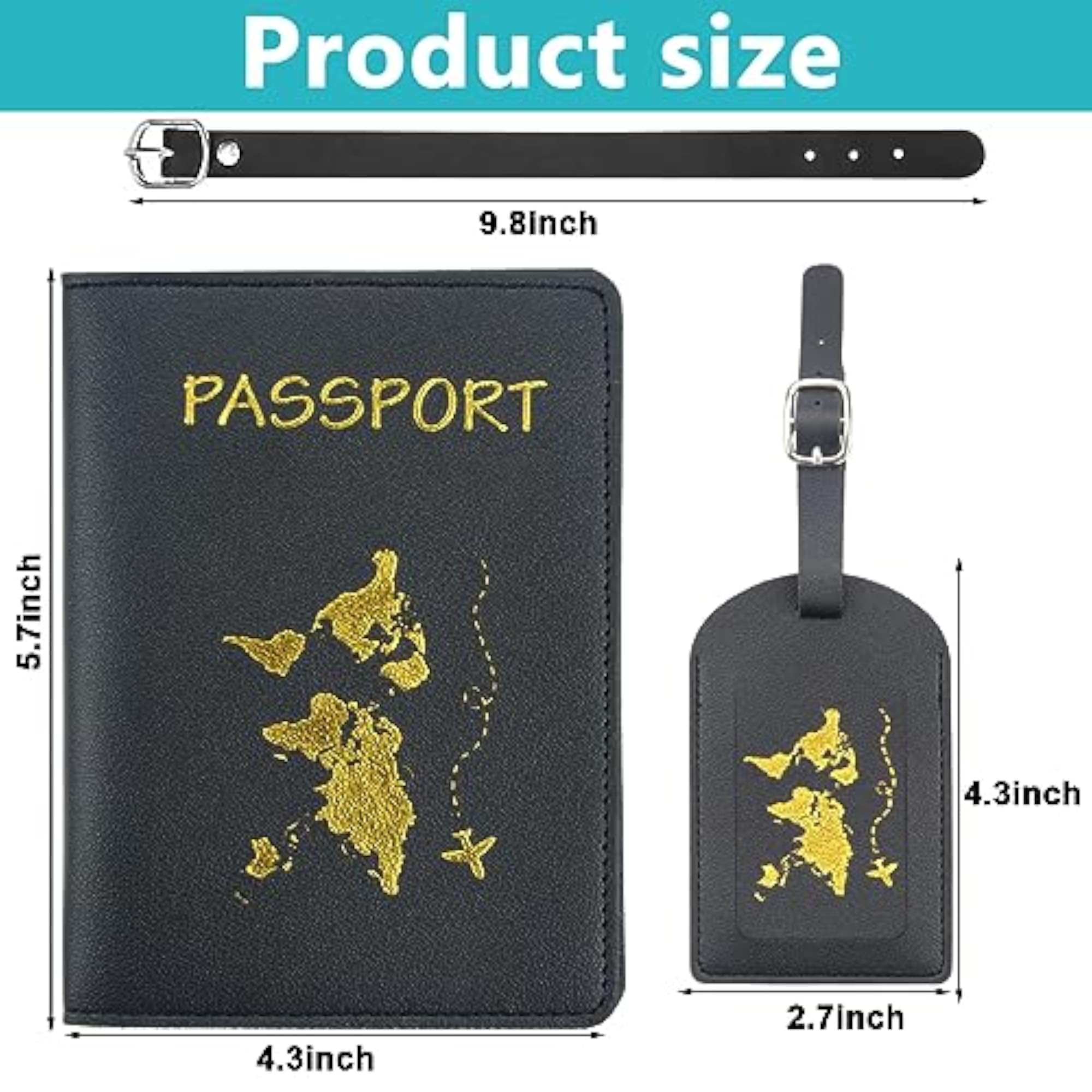 Passport Holder and Luggage Tag Set, PU Leather, Travel Essentials