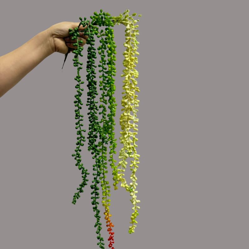 Miniatura 8 de Cadena de perlas artificiales de 28 pulgadas, suculentas artificiales sin maceta, pequeñas plantas de imitación para estantes, enredaderas colgantes