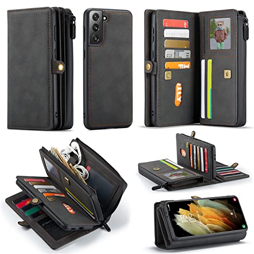 Étui portefeuille en cuir pour Samsung S21 Ultra avec porte-cartes noir