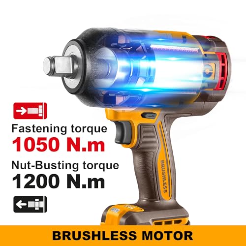 Image of Ingco 20V Cordless Impact Wrench 1050NM, Brushless Motor, Nut-Busting Torque 1200NM, Max Speed 2100RPM Battery Impact Gun With 2Pcs 5.0Ah Battery And Charger, Packed by Carrying Case