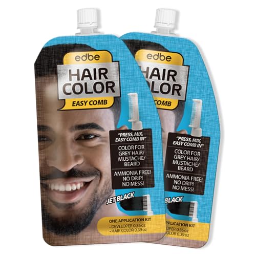 Edbe Hair Color Easy Comb Jet Black (2 Pack) – Grey Hair, Mustache, and Beard Coloring for Men with One Application Kit