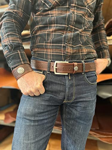 Biddy Murphy Men's Italian Leather Celtic Embossed Belt Black, Imported, 1.25 Inch, 32-343