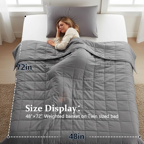 Image of HCOIW Weighted Blanket for Adults Twin Size Heavy Blanket, 10 lbs, 48 inchx 72 inch | 10 lbs, 48 inchx 72 inch, Breathable Cotton with Natural Glass Beads, Machine Washable, Twin Size, Grey