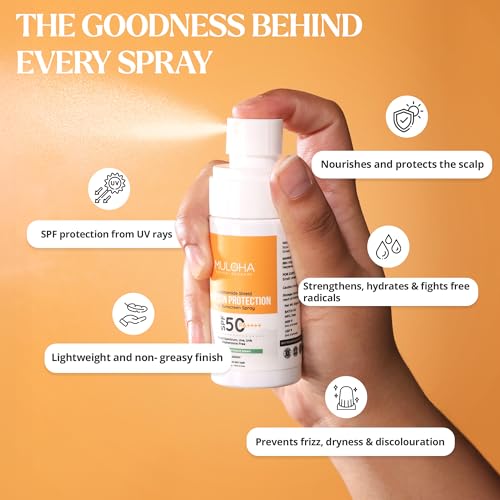Image of SPF 50 PA++++ Hair Sunscreen Spray | UV Protection & Heat Protection Spray | Hair Mist | Anti-Frizz Leave-In Spray for Sun Damage, Beach & Travel | Lightweight, Non-Sticky | All Hair Types | 50g