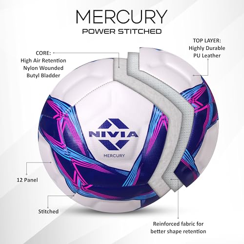 Nivia Mercury Football/PU Leather/Power Stitched Football/12 Panel/Match Ball/Size - 5 (White/Blue) 2 51bwUDpAV1L