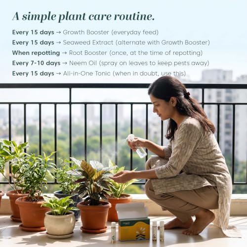 Image of Kyari 5-in-1 Liquid Plant Care Kit - Growth Booster, Seaweed Extract, Root Booster, Neem Oil & Plant Tonic - Organic Liquid Fertilizer Kit for Home Garden - 100% Natural for Plant Parents