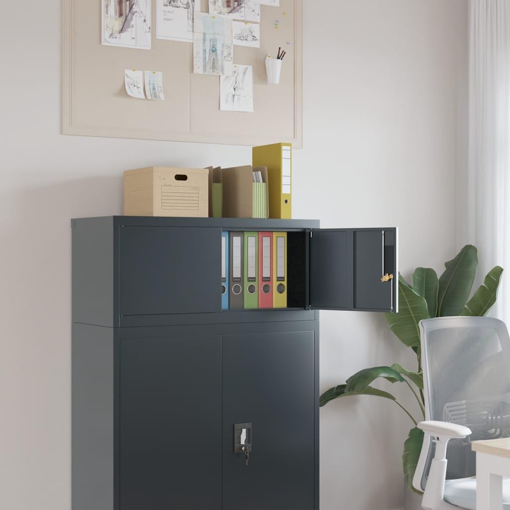 Armadio Classificatore Antracite in Acciaio Verniciato a Polvere 90x40x40 cm con Serratura e Chiavi, Mobile da Ufficio Resistente per Documenti, Sistema di Archiviazione