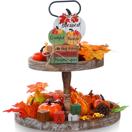 8 Pcs Thanksgiving Decorations Fall Decorations for Home Fall Wooden Pumpkin Decor Blessed Grateful Thankful Thanksgiving Table Signs Centerpiece for Autumn Farmhouse Thanksgiving Party Decor