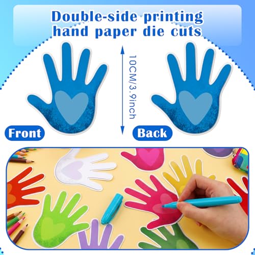 Image of Kisston 360 Pcs Hands with Heart Cutouts Paper 3.9 Inch Assorted Color Die Cuts for DIY Craft Projects School Classroom Bulletin Board Decor