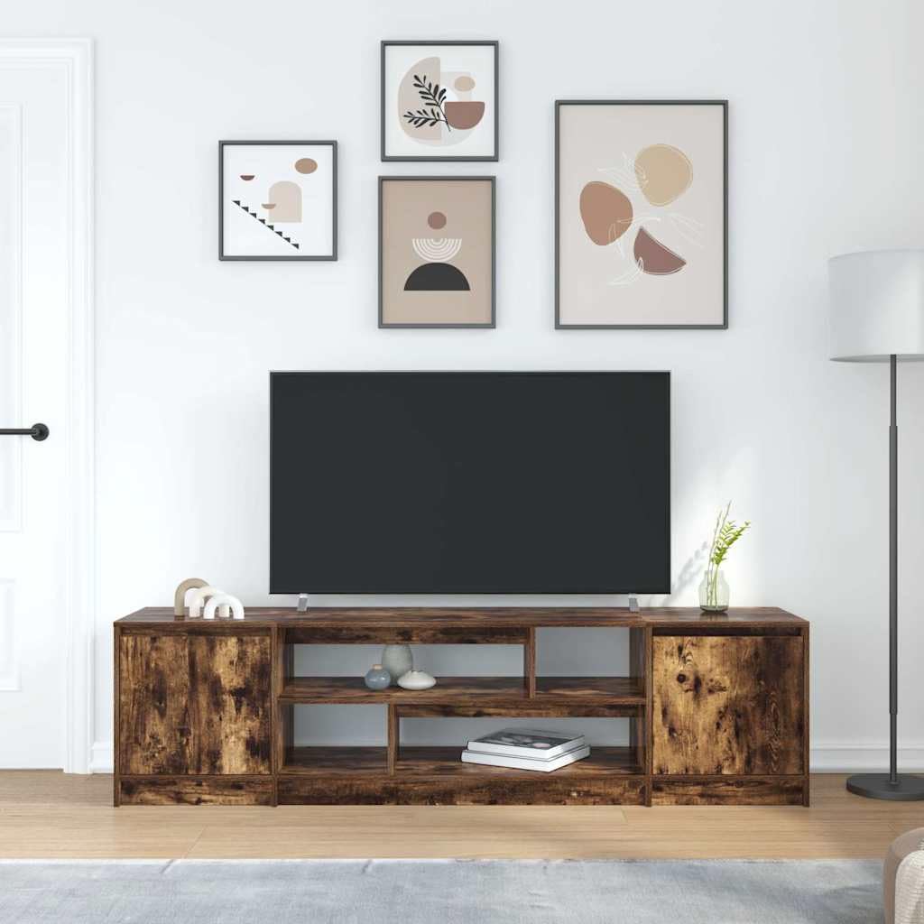 Mobile TV in legno di rovere affumicato, 188,5 x 41 x 50 cm, con ampio spazio portaoggetti, pratiche porte, moderno mobile basso per soggiorno, camera da letto, home theater e gaming