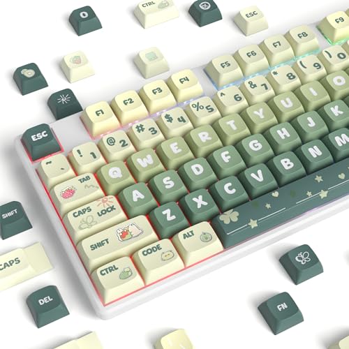 Image of Guffercty kred 133 Keys XDA Profile Green keycaps 75 Percent Cute PBT Keyboard Caps with ISO Keys for 60% 65% 75% 96% Mechanical Keyboard (Light Green)