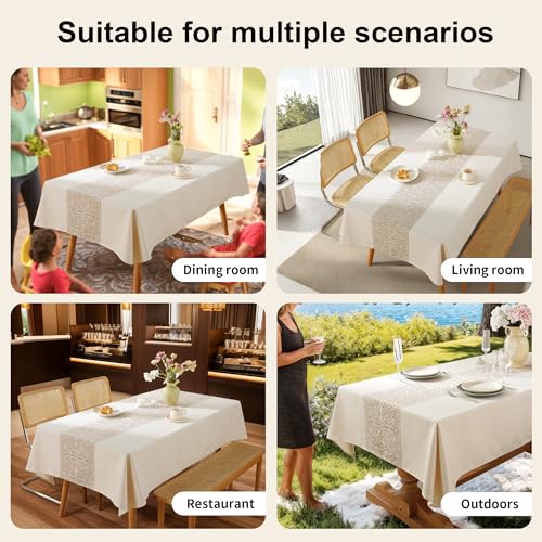 Nordic Beige Square Tablecloth, Premium Drape, Water & Stain Resistant, Elegant Rectangle Table Cover for Dining, Kitchen, Party, Home Decor