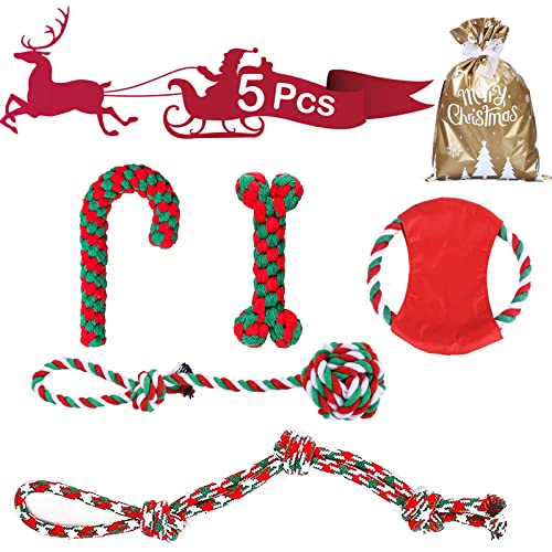 Evby STORE Rope Dog Toys, 5 Packs Chew Toys Nearly Indestructible Dog Toys Interactive Christmas Dog Stocking Stuffers Rope Toys for Small Medium Dogs Puppy Training with Bag
