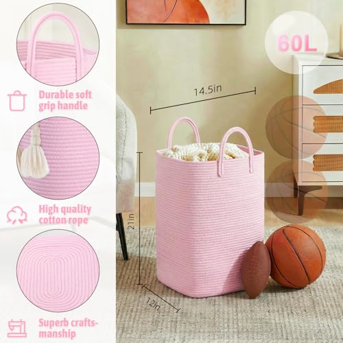 Image of Artfeel Laundry Basket,Woven Cotton Rope Laundry Hamper,60L Versatile Storage for Dirty Clothes,Baby Toys,and Blankets in Bathroom, Nursery,and Living Room