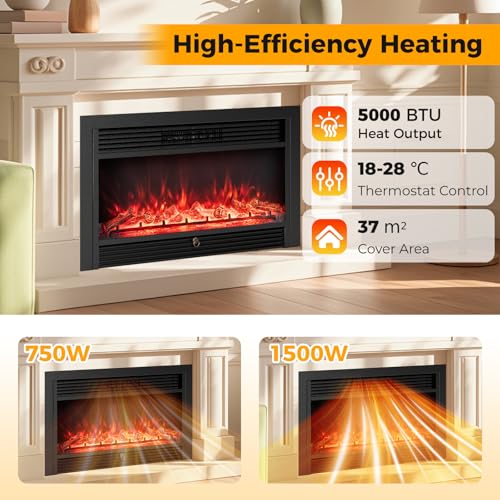 TANGZON Recessed Electric Fireplace, Wall Mounted Freestanding Fire Heater with Flame Colors, Brightness, Remote Control & Thermostat - Image 4