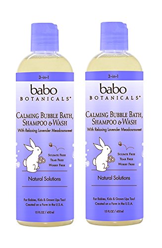 Image of Babo Botanicals Natural Lavender Meadowsweet 3 In 1 Baby Bubble Bath Shampoo Wash - Sulfate Free, 15 Ounce - 2 Pack