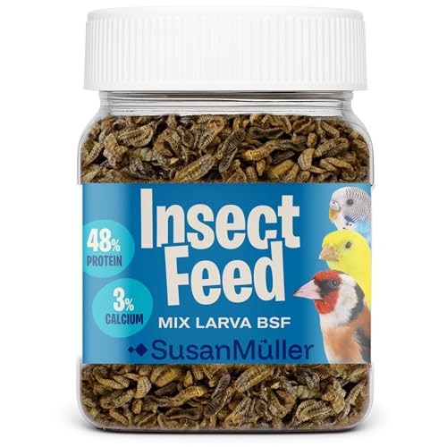 Susan Müller Larvas de Mosca Soldado Negra Mini para Pájaros – Snack Natural Rico en Proteína y Calcio – para Canarios, Jilgueros y Periquitos