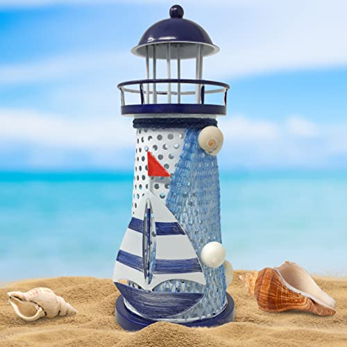 Banberry Designs Led Nautical Light House - Seaside Lighthouse Lighted Decoration - Blue And White Lighthouse With Color Changing Led - Beach Accents #TOP26