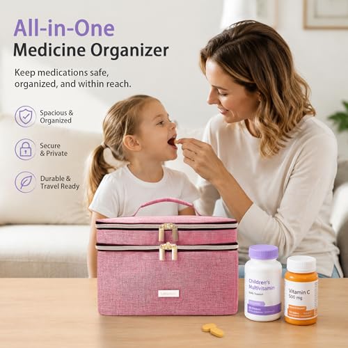 Image of Lexeeco Medicine Storage Bag Pill Bottle Organizer with Portable Small Pouch Travel Medication Bottle Organizer for Emergency Home First Aid Box Kit (Red)