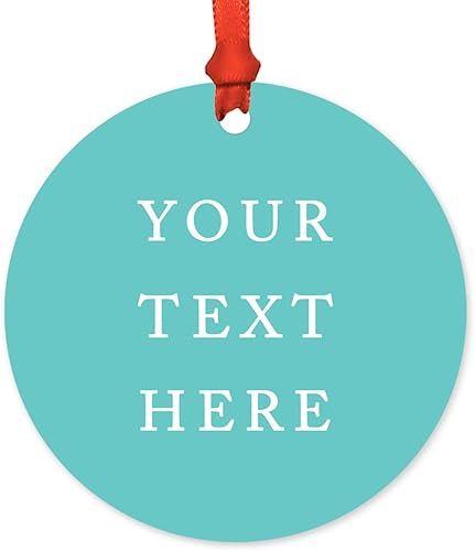 Andaz Press Adorno de Navidad redondo de metal totalmente personalizado, tu texto o logotipo aquí, 1 paquete, incluye cinta y bolsa de regalo,