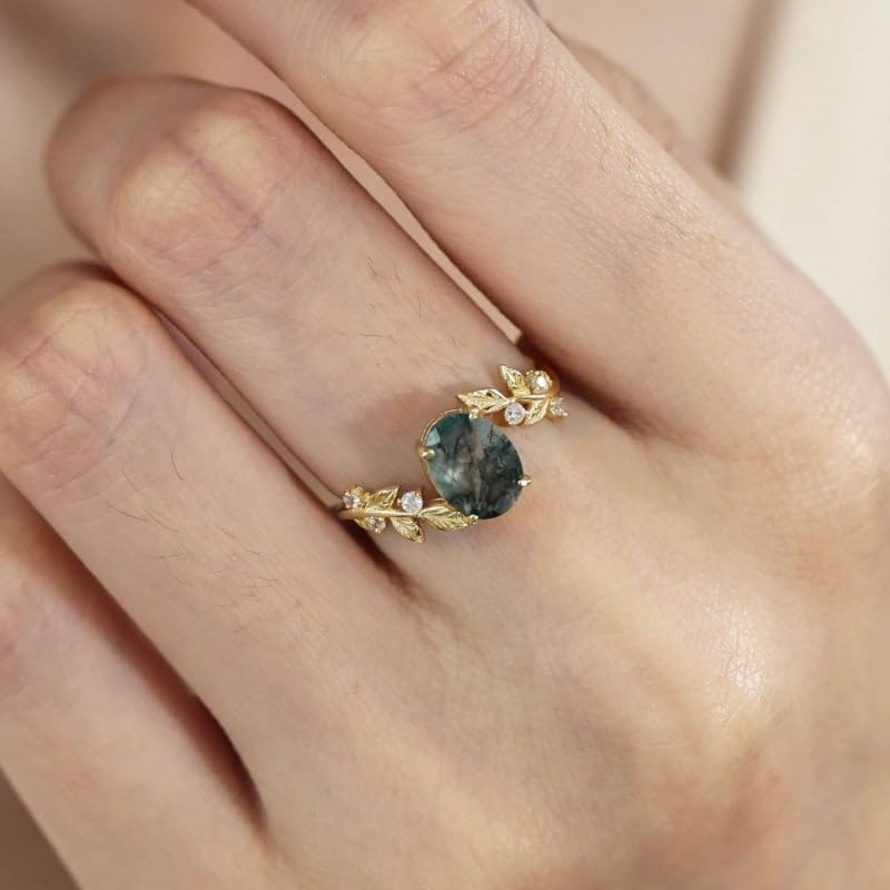 Natural Moss Agate Ring for Women Premium 925 Sterling Silver Plated Green Agate Engagement Ring Promise Ring Jewelry Gift for Women Moss Agate Wedding Ring Womens Moss Agate Ring4