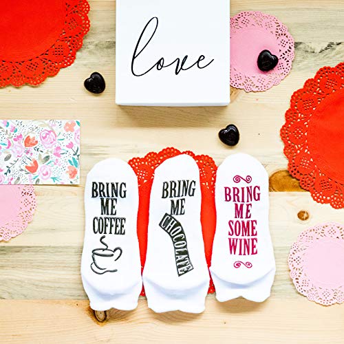 Haute Soiree - Women's Novelty Socks - “If You Can Read This, Bring Me Some” (Wine, Chocolate, Coffee) Novelty Socks (Chocolate) - Thumbnail 3