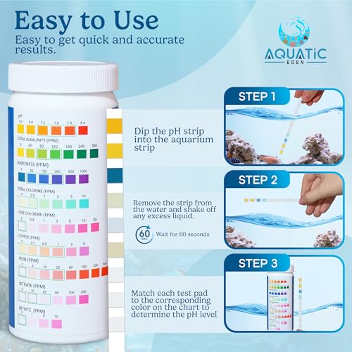 Image of 9-in-1 Aquarium Water Test Kit - 100 Freshwater & Saltwater Test Strips | Fish Tank Kit for pH, Nitrate, Nitrite, Hardness, Chlorine, Iron, Copper, Alkalinity, Carbonate | Quick & Reliable Results