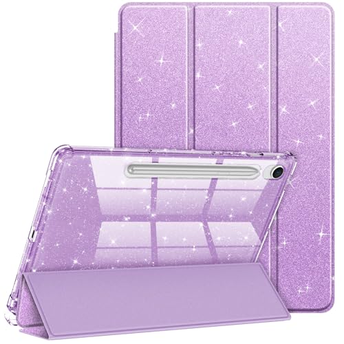 Fintie Slim Case for Samsung Galaxy Tab S10 Lite/ S10 FE/ S9 FE 5G 10.9 Inch/Tab S9 11 Inch with S Pen Holder, Glittering Sparkly Shockproof Cover with Shiny Clear Back Shell, Auto Wake/Sleep, Purple