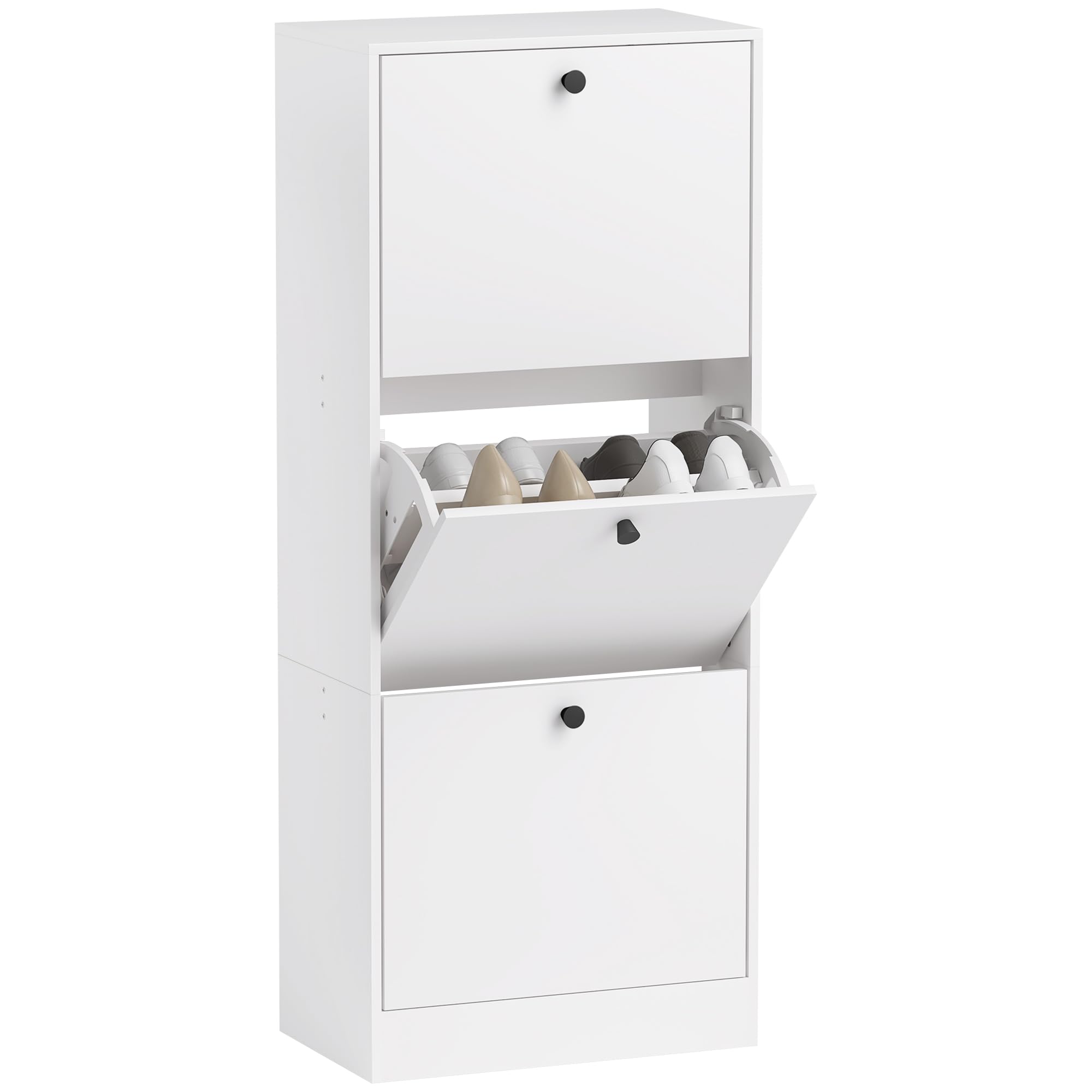 HOMCOM Schuhschrank mit 3 Klappen für 12 Paar Schuhe 47 x 28 x 115 cm Weiß
