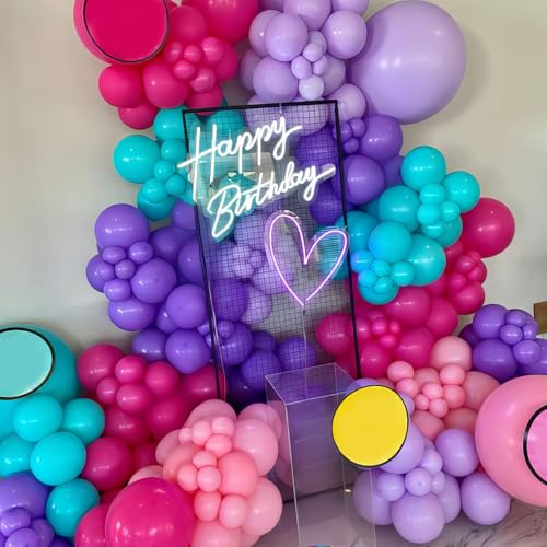 Image of Pink Blue Purple Balloons, Hot Pink Metallic Purple Teal Blue Balloon, Gold Confetti Balloons for Kids Magic Theme Birthday Girls Baby Shower Engagement Party Decorations
