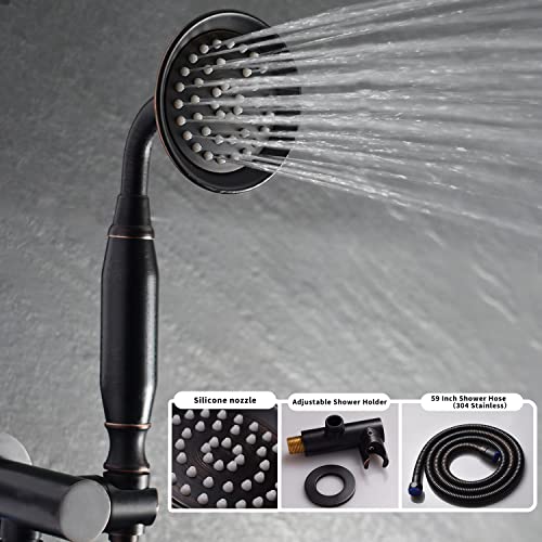 Whshower Antique Shower System 8 Inch With Body Jets Antique Wall Mounted Rainfall Shower Head System Oil Rubbed Bronze Rain Mixer Shower Combo Set And Balance Rough-In Valve #TOP5