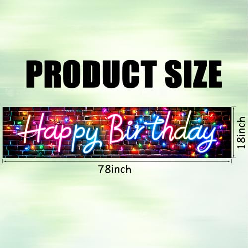 Image of Nuxovilar Happy Birthday Neon Yard Banner 78.7x17.7 Polyester | Neon Banner, Birthday Poster, Yard Wall Sign, Brick Backdrop. Suitable for Outdoor, Lawn, Patio. (Neon Light)