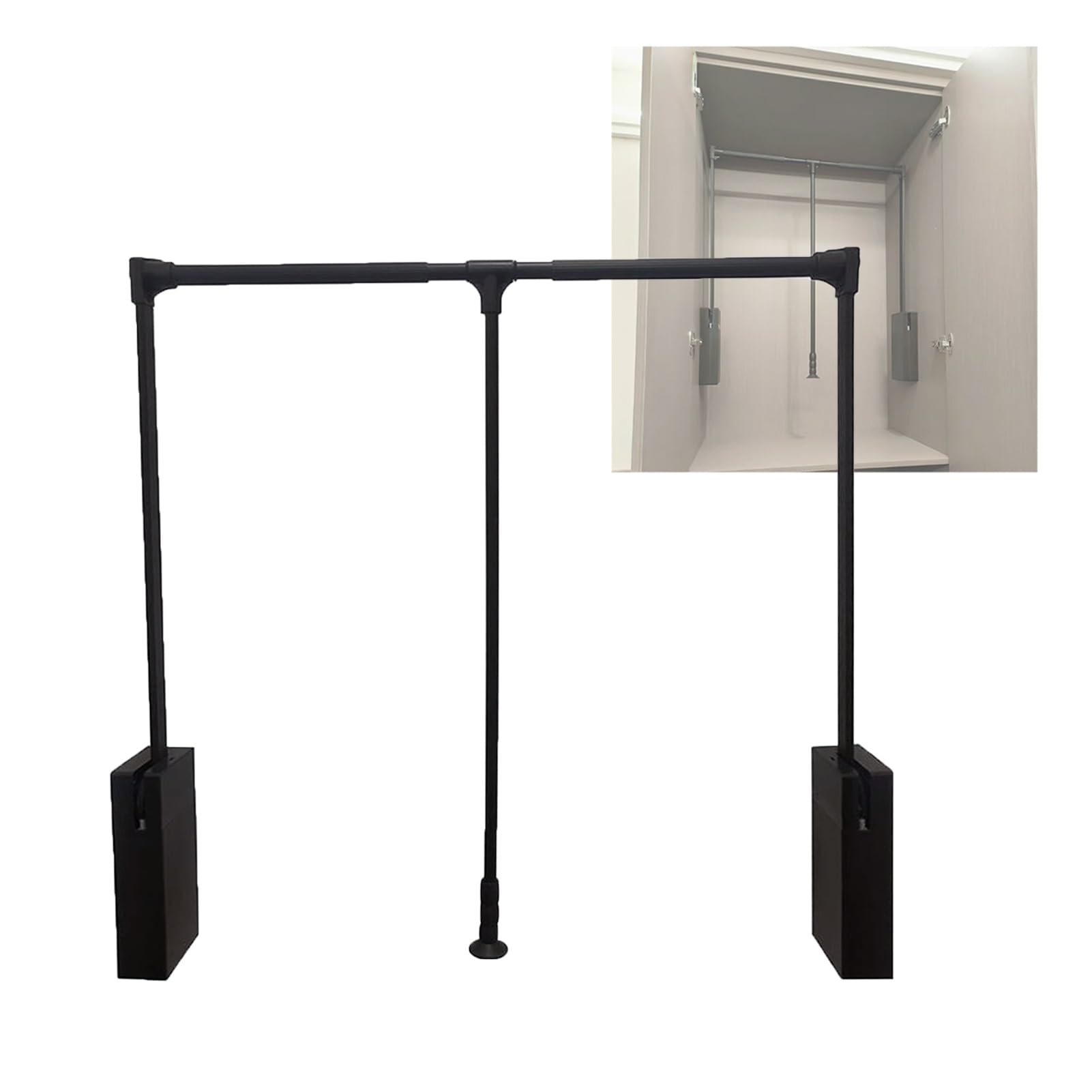 HTTGDGDH Extendable Closet Rod With Adjustable Width 44-120Cm, Pneumatic Buffer Clothes Hanger Organizer, Heavy-Duty 18Kg Capacity For Efficient Clothing Storage,Brown-55-66cm