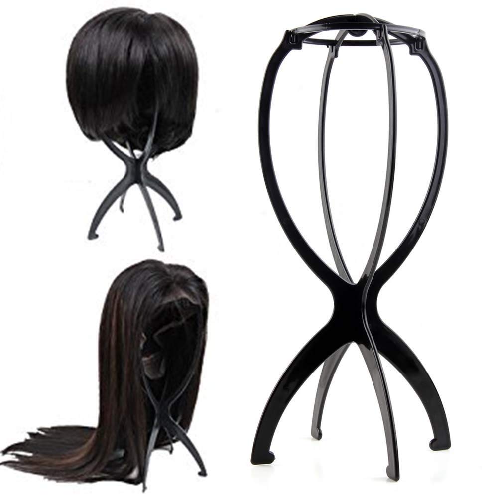 Soporte de peluca negro en plástico resistente y portátil para peinado