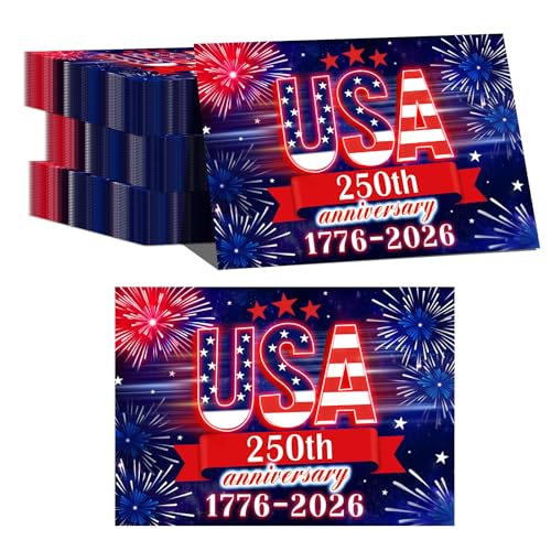 50 Pack Disposable Paper Placemats, USA 250th Anniversary Patriotic Place Mats, 1776-2026 Independence Day Fireworks Design, 4th of July Table Decorations for BBQ, Party
