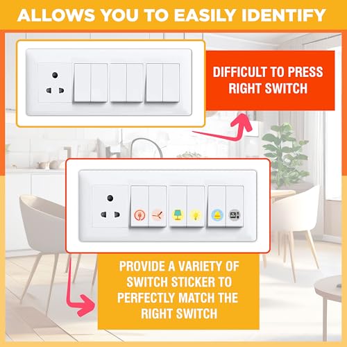 Image of Trueflair Stickers for Switch Board for Home Wall Switches, Contain All Common Switch Stickers (Colorful Design 2)
