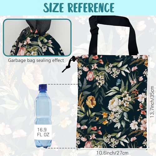Image of Car Garbage Bag Watercolor Floral Branches Hanging Canvas Car Trash Bag Waterproof Drawstring Car Back Seat Organizer for Car Back Front Seat Console with Adjustable Buckle