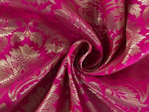 Tissu brocart en soie pour robe de soirée de mariage jacquard or rose BRO1063