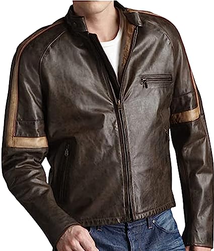 Tom Cruise War of the World Jacket - Vintage Brown Leather Motorcycle Cafe Racer Jacket for Men