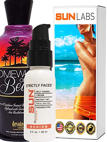 Somewhere on a Beach, Indoor Outdoor, Instant Dark Tanning Lotion 12.25 Ounce + Medium Self Tanner for Face | Golden Tan on Face and Body
