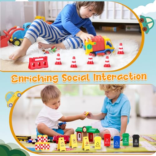 HyDren 81 Pcs Mini Traffic Signs Set for Kids Street Signs Playset Miniature Plastic Traffic Cones Warning Sign Garbage Can Mini Roadblocks Helmet Mini Barrel Road Safety Education Toy for Boys Girls - Thumbnail 5