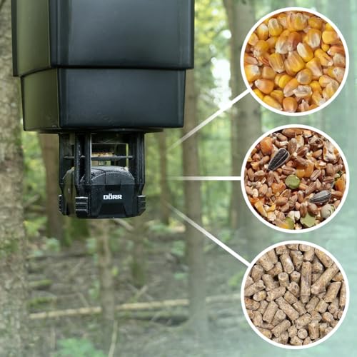 Dörr Futterstreuer Compact - 4 Fütterungszeiten - Wildtiere - Fische - Einfache Steuerung - Verschiedene Futterarten (mit Behälter)