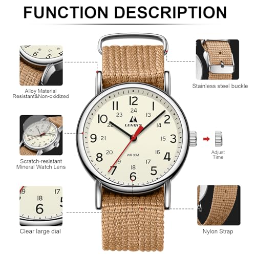 Image of LN LENQIN Mens Watches Unisex Military Sport Nylon Strap Stylish Luminous Fashion Analog Quartz Watch for Men Waterproof Army Tactical Casual Wristwatch