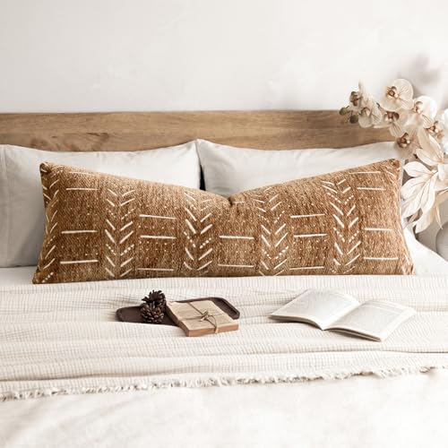 Image of Foindtower Set of 1 Decorative Chenille Jacquard Throw Pillow Cover Textured Farmhouse Body Cushion Covers Modern Boho Accent Home Decor for Sofa Chair Couch Bedroom Living Room,14x36 Inch,Bronze
